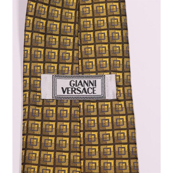 Gianni Versace Vintage 90's Gold Checkered Medusa Head Silk Necktie Tie - Picture 4 of 8